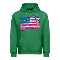 Emerald american flag breast cancer with ribbon Urban Hoodie - texasbilliewilder