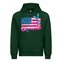 Forest Green american flag breast cancer with ribbon Urban Hoodie - texasbilliewilder