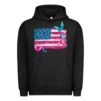 Pigment Black american flag breast cancer with ribbon Urban Hoodie - texasbilliewilder