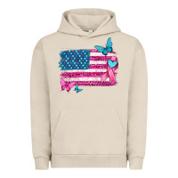 Pigment French Oak american flag breast cancer with ribbon Urban Hoodie - texasbilliewilder