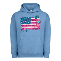 Pigment Pebble Blue american flag breast cancer with ribbon Urban Hoodie - texasbilliewilder