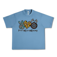Pebble Blue peace love racing Urban Heavy Tee - CowhideDigitalArt