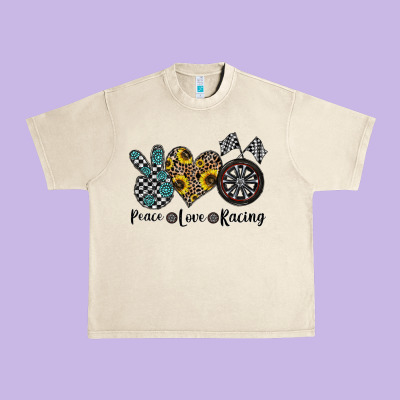 Peace Love Racing Urban Heavy Tee Designed By Cowhidedigitalart