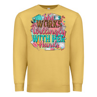 Antique Gold she works willingly with her hands Premium Sweatshirt - NancyCooperArtShop