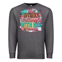 Charcoal Heather she works willingly with her hands Premium Sweatshirt - NancyCooperArtShop