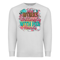 Dove Grey she works willingly with her hands Premium Sweatshirt - NancyCooperArtShop