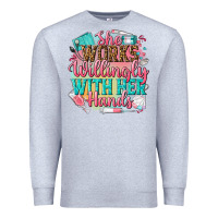 Heather Grey she works willingly with her hands Premium Sweatshirt - NancyCooperArtShop