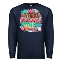 Navy she works willingly with her hands Premium Sweatshirt - NancyCooperArtShop