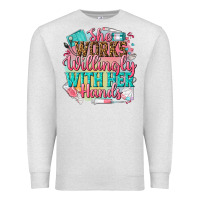Oatmeal Heather she works willingly with her hands Premium Sweatshirt - NancyCooperArtShop