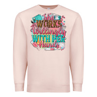 Pale Pink she works willingly with her hands Premium Sweatshirt - NancyCooperArtShop
