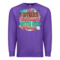Purple she works willingly with her hands Premium Sweatshirt - NancyCooperArtShop
