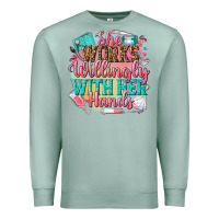 Seafoam she works willingly with her hands Premium Sweatshirt - NancyCooperArtShop