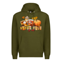 Army Green happy fall y'all Premium Hoodie - LillyAllenDesigns