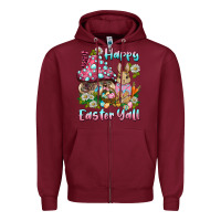 Burgundy happy easter y'all rabbit Zipper Hoodie - BarkalooDesign