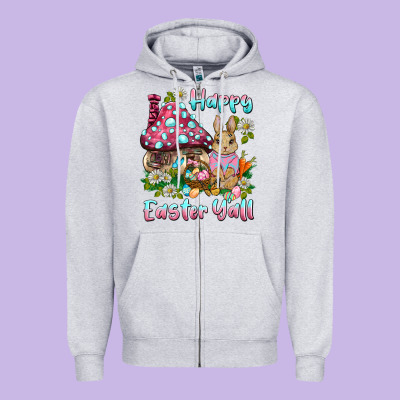 Happy Easter Y'all Rabbit Zipper Hoodie Designed By Barkaloodesign