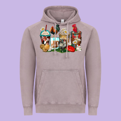 Rooster Coffee Cups Vintage Hoodie Designed By Zillion Design Studio
