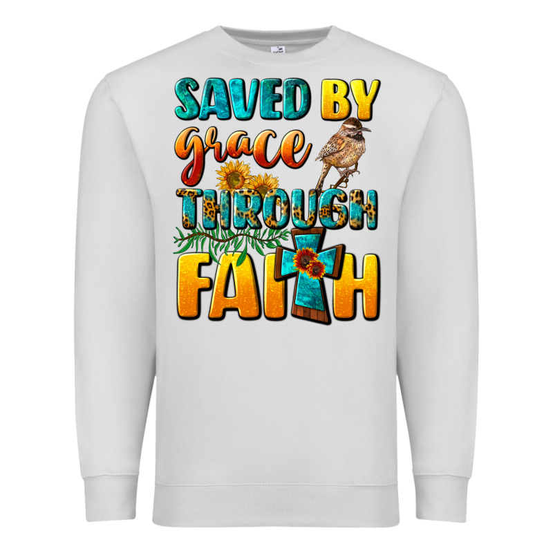 Saved By Grace Through Faith Premium Sweatshirt by NancyCooperArtShop | Teevron