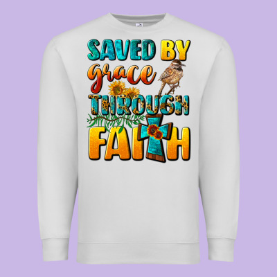 Saved By Grace Through Faith Premium Sweatshirt Designed By Nancycooperartshop