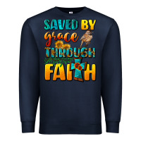 Navy saved by grace through faith Premium Sweatshirt - NancyCooperArtShop