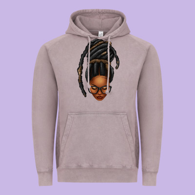 Afro Woman Faux Jumbo Locs Vintage Hoodie Designed By Texasbilliewilder