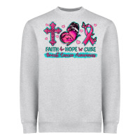 Heather Grey Faith Hope Cure Breast Cancer Awareness Heavyweight Sweatshirt - texasbilliewilder