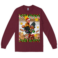 Burgundy Christmas rooster Long Sleeve Tee - Artiststas