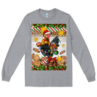 Heather Grey Christmas rooster Long Sleeve Tee - Artiststas