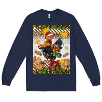 Navy Christmas rooster Long Sleeve Tee - Artiststas