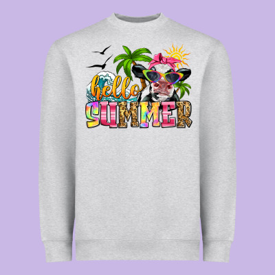 Hello Summer Cow Heavyweight Sweatshirt Designed By Zillion Design Studio
