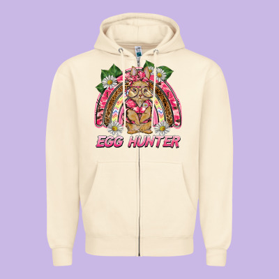 Easter Pink Camouflage Egg Hunter  Bunny Rainbow Zipper Hoodie Designed By Barkaloodesign