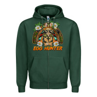 Sports Green easter egg hunter  rabbit rainbow Zipper Hoodie - BarkalooDesign