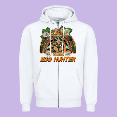 Easter Egg Hunter  Rabbit Rainbow Zipper Hoodie Designed By Barkaloodesign
