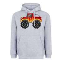 Heather Grey monster truck with flames Heavyweight Hoodie - MaliasSmallBusiness