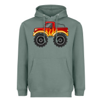 Sage monster truck with flames Heavyweight Hoodie - MaliasSmallBusiness