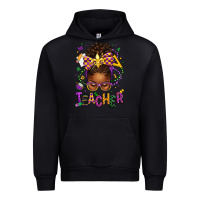 Black mardi gras teacher afro messy bun Urban Hoodie - texasbilliewilder