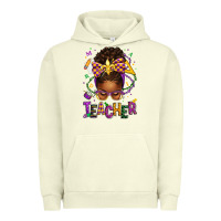 Mardi Gras Teacher Afro Messy Bun Urban Hoodie | Teevron
