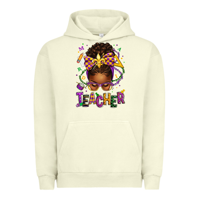 Mardi Gras Teacher Afro Messy Bun Urban Hoodie by texasbilliewilder | Teevron