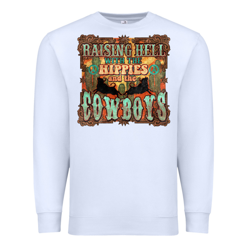 Raising Hell With The Hippies And The Cowboys Premium Sweatshirt by NancyCooperArtShop | Teevron