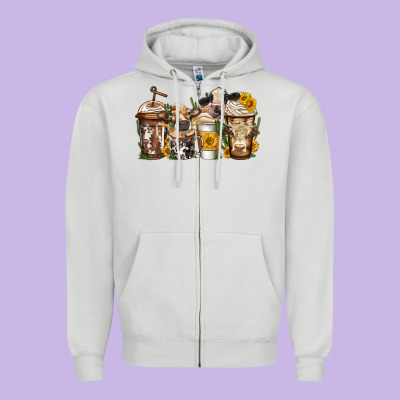 Cows Coffee Cups Zipper Hoodie Designed By Jasminsmagicworld