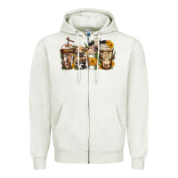 Oatmeal Heather cows coffee cups Zipper Hoodie - Jasminsmagicworld