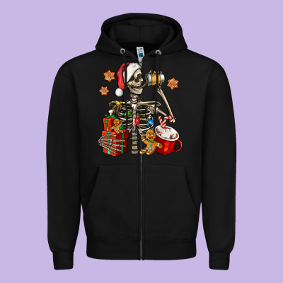 Christmas Skeleton Coffee Zipper Hoodie Designed By Jasminsmagicworld