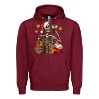 Burgundy christmas skeleton coffee Zipper Hoodie - Jasminsmagicworld