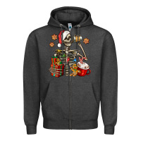 Charcoal Heather christmas skeleton coffee Zipper Hoodie - Jasminsmagicworld