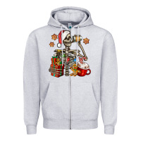 Heather Grey christmas skeleton coffee Zipper Hoodie - Jasminsmagicworld