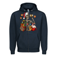 Navy christmas skeleton coffee Zipper Hoodie - Jasminsmagicworld