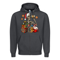 Smoke christmas skeleton coffee Zipper Hoodie - Jasminsmagicworld