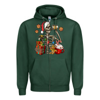 Sports Green christmas skeleton coffee Zipper Hoodie - Jasminsmagicworld