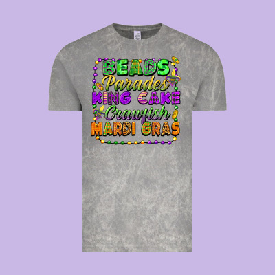 Beads Parades King Cake Crawfish Mardi Gras Vintage Tee Designed By Fadigitalartstudio