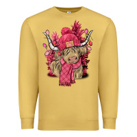 Antique Gold pink winter long haired cow Premium Sweatshirt - NancyCooperArtShop