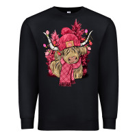 Black pink winter long haired cow Premium Sweatshirt - NancyCooperArtShop